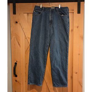 L.L.Bean Mens Size 38x34 Green Fleece Lined Relaxed Fit Blue Jeans #162344